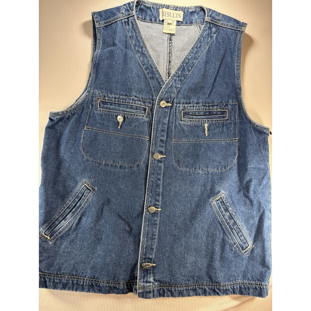 Results Jeans Vest Mens  Denim Streetwear Hip Hop 90s made in Hong Kong Sz L - Picture 7 of 12